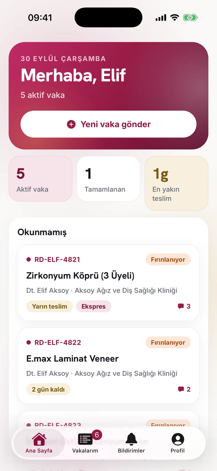 EsteRose uygulaması: hekim ana sayfası