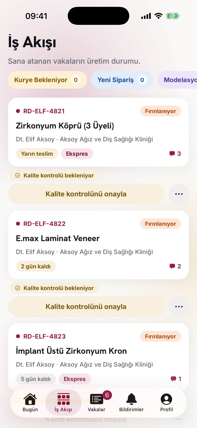 EsteRose uygulaması: teknisyen iş akışı panosu