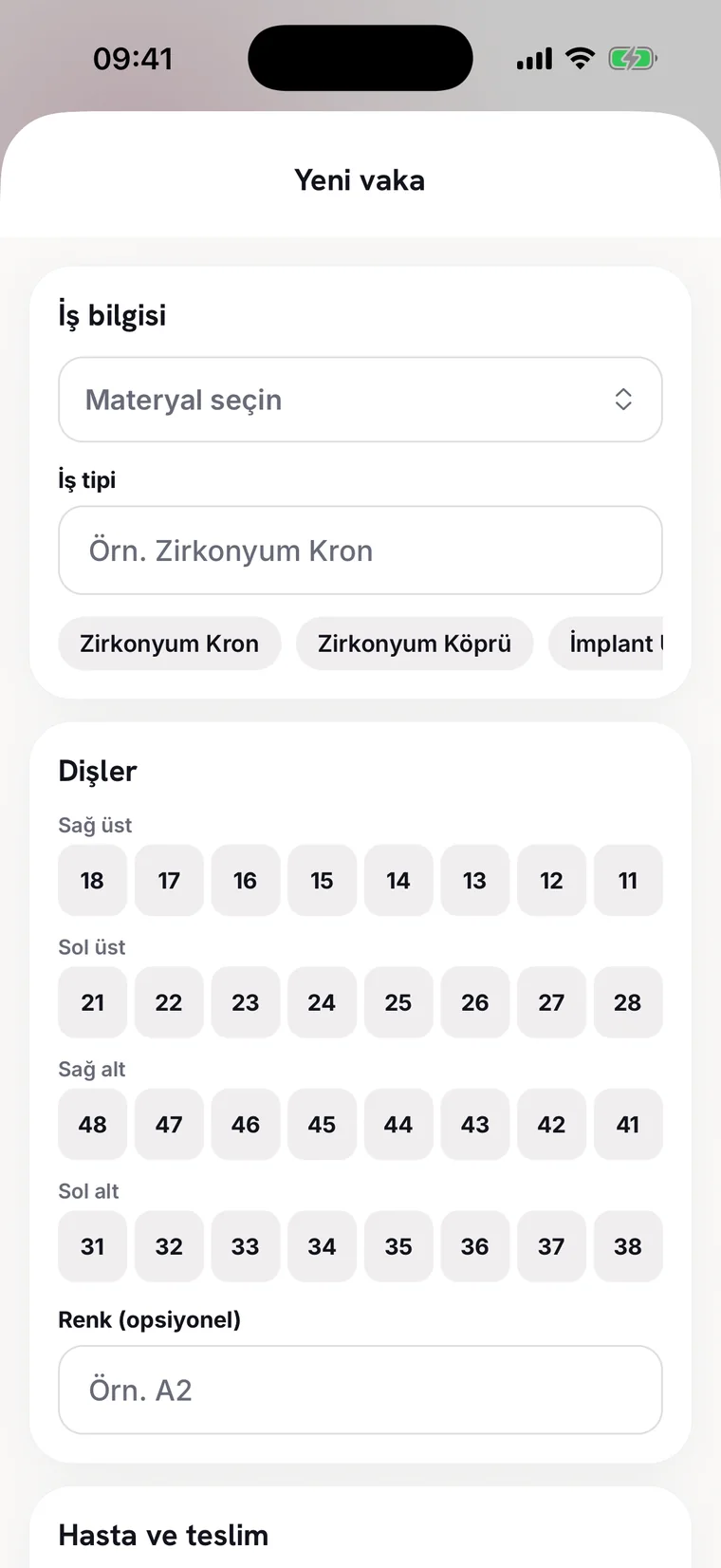 EsteRose uygulaması: Yeni Vaka